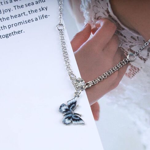 Butterfly Anklet Bracelet Boho Silver Layered Colorful Butterfly Pendant Ankle Chain Single Tiny Square Crystal Butterfly Hawaiian Beach Butterfly Pendant Foot Chain for Women and Girls in Saudi Arabia