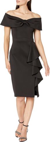 Xscape Off-The-Shoulder Bow Short Scuba with Ruffle in Saudi Arabia