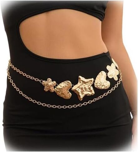 Metal Big Heart Pendant Waist Chain Belt Summer Beach Flower Body Chain Waistband Sexy Trendy Multi-layer Link Belly Chain Belt Bikini Star Waist Jewelry for Women in Saudi Arabia