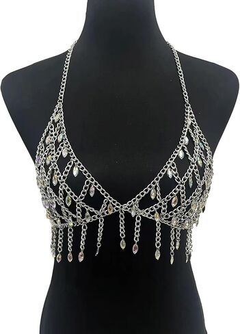 Summer Beach Crystal Harness Body Chain Jewelry Sexy Bikini Rhinestone Bra Body Chain Festival Rave Body Chain Jewelry for Women in Kuwait