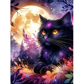 Cat Diamond Painting Kits for Adults - 5D Black Cat Diamond Art Kits for Beginners, DIY Moonlight Black Cat Diamond Painting Gem Art, Diamond Art Kits for Adults for Decor Home Walls Gifts 12X16Inch in Saudi Arabia