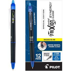 PILOT, FriXion Synergy Clicker Erasable, Refillable, Retractable Gel Ink Pens, Extra Fine Point 0.5 mm, Pack of 12, Blue Ink