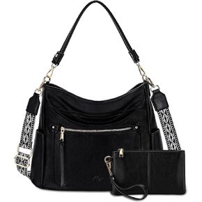 Kasqo Hobo Bags for Women,Medium Vegan Leather Handbag with Wallet Pouch Set Guitar Strap Crossbody Tote Purse Shoulder Bag