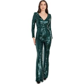Dress the Population Womens Carson Sequin V-neck Jumpsuit
