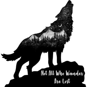 Wolf Sticker Art with Mountains - Not All Who Wander are Lost Quote Premium Vinyl 5.5 Inches