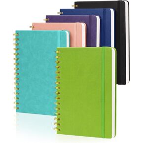 Spiral Notebooks A5 Journals Bulk, 6 Packs Lined Hardcover Thick Paper Leather Cover Work Notebook for Men Women School Office Home, Medium 5.8x8.3, 80 Sheets/160 Pages, 6 Assorted Colors