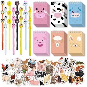 168 Pcs Farm Animal Party Favors Farm Animal Mini Spiral Notepads Cute Animal Pens Stickers Set for Farm Animal Lovers Farm Animal Birthday Party Supplies Birthday Decorations(Farm Animal)