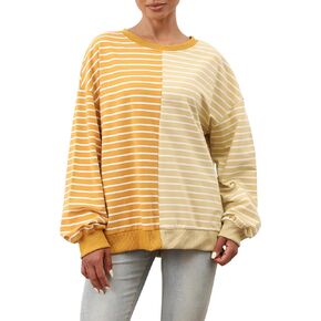 Women Oversized Striped Color Block Sweatshirts Y2K Crewneck Long Sleeve Pullover Tops Casual Loose Preppy Fall Shirts in Kuwait