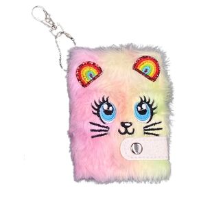 (Green Random Color, 1PCS) Mini Cute Cat Plush Pocket Journal with Blank Inner Paper, Thicken Diary with Lock & Keychain, Small Meet Journals, Cartoon Notepads Set for Girl, Nurses, Travel Writing