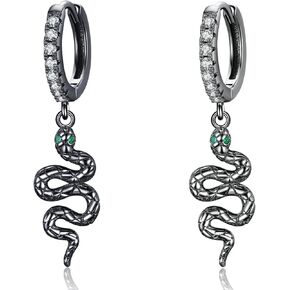 Snake Hoop Earrings 925 Sterling Silver Gold Plated Cubic Zirconia Huggie Earrings Hypoallergenic Snake Hinged Dangle Earrings Jewelry Gifts For Men Women