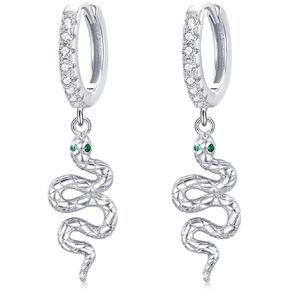 Snake Hoop Earrings 925 Sterling Silver Gold Plated Cubic Zirconia Huggie Earrings Hypoallergenic Snake Hinged Dangle Earrings Jewelry Gifts For Men Women