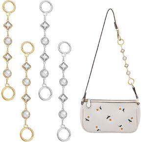 4 PCS Bag Extender Chain Purse Strap Extender Decorative Crystal Silver Chains Bag Exquisite Extender Purse Chain Strap Replacement Purse Accessories Bag Charms for Handbags Purse Making Supplies