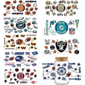 UV DTF Cup Wraps for 16 OZ, 9 Sheets Rugby Football Theme Decals UV DTF Cup Wraps Transfer Stickers for Glass Cups Tumblers (Football)
