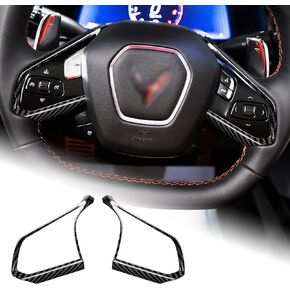 AIRSPEED for C8 Steering Wheel Circle Cover Sticker Real Carbon Fiber Steering Wheel Round Decorative Trim for Corvette C8 2020 2021 2022, Red