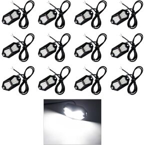 Led Rock Lights White 12 Pods 18LEDs 210 Degree Wide Angle IP68 Waterproof Aluminum Housing Underglow Underbody Lights 12V 24V for Truck UTV ATV Camper (12 Pods)