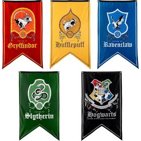 Conquest Journals Harry Potter 30'' x 50'' Wizarding House Flags, Set of 5 Banners, 300D Oxford Cloth, Banners for Birthday Parties, Party Supplies, Dorm Decorations, Wall Decor, Officially Licensed
