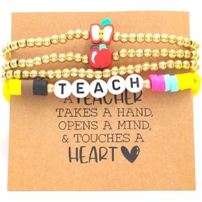 Beaded Bracelet for Women Handmade Wood Beaded Teacher Appreciation Bracelets Teach Inspire Beaded Teacher Bracelets for Women