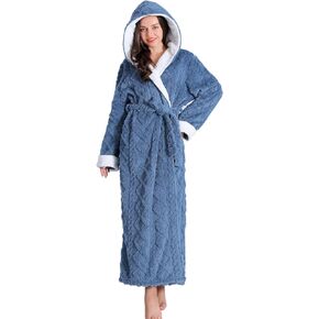LKG Women Hooded Fleece Robe,Lightweight Plush Warm Winter Bathrobes for Women Full Length