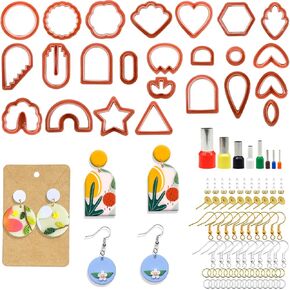 MEMOVAN Polymer Clay Cutter Set 24 Shapes Clay Earring Cutters with Earring Tool Accessories for for Polymer Clay Earring Jewelry Making Supplies