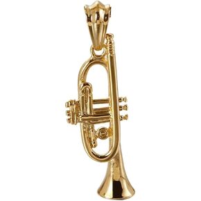 PAMTIER Unisex Stainless Steel Vintage Style Brass Musical Instruments Trumpet Pendant Punk Necklace
