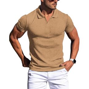 Mens V Neck t Shirts Slim Fit Muscle Polo Shirts for Men Short Sleeve Dry Fit Golf Shirts Casual Stylish Clothes