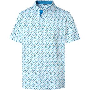 Golf Shirts for Men Dry Fit Funny Print Moisture Wicking Shirts Short Sleeve Collared Golf Polo Shirt with UPF 40
