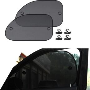 2 PCS Car Front Side Window Sunshade Net, 25.59" x 14.96" Suction Cup Installation Sun Protection Heat Insulation Cooling Elastic Mesh, Summer Essentials, Compatible with Most Models (Black)