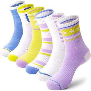 ANTSANG Kids Girls Socks Youth Teen Athletic Sport Basketball Crew Cotton Breathable Soft Socks 6 Pairs
