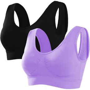Memoryee Sports Bras Women 3 Pack Set Plus Size for Large Breasts Non Wired Inserts Washable Padded Push Up Vest Crop Top