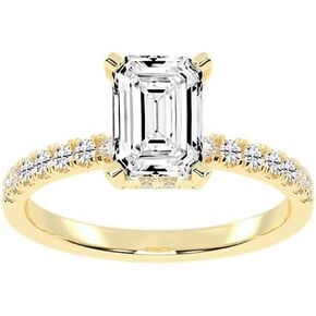 Hidden Halo with Emerald Shape Lab Grown Diamond Engagement Ring For Women in 14K Gold, Platinum (0.25-5 Ct, F-G Color, VS1-VS2 Clarity) - IGI Certified