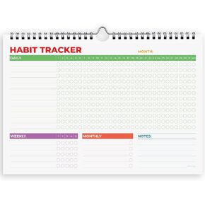 Hadigu Habit Tracker Calendar (Undated 12 Month) with Spiral Bound and Hanger, A4 size (8.3"x11.7"), Habit Planner, Daily Weekly and Monthly Habit Tracker Journal, Habit Calendar, Colorful Layout.
