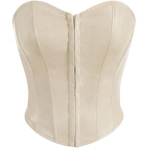 MakeMeChic Women's Faux PU Leather Tube Top Strapless Sleeveless Corset Bustier Bandeau Crop Top