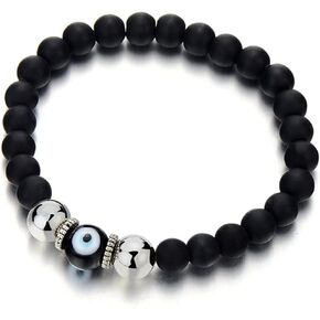 Fuqimanman2020 Glass Evil Eye Stretch Bracelet Natual Stone Gemstones Mala Lava Rock Healing Crystal Quartz Elastic Unisex Protection Prayer Jewelry