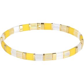 KELITCH Womens TILA Beads Beaded Bracelet Handmade Stack Friendship Stretch Bracelets Candy Colors Miyuki Link Bracelets - Yellow 02C