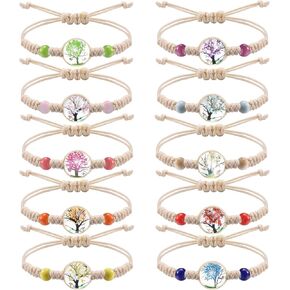 10 قطع أساور بوهو مضفرة مصنوعة يدويًا، مجوهرات لطيفة، أساور على شكل زهور Babysbreath، أساور متمنية لشجرة الحياة، حبل سلسلة قابل للتعديل للنساء هدايا in Kuwait