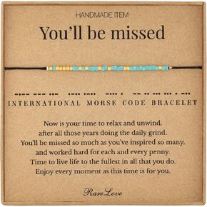 RareLove Farewell Gifts for Coworkers You'll be Missed Morse Code Beaded Bracelet for Woman Leaving Job,Going Away Gift for Coworker Women Friend,Retirement Gifts Waterproof Secret Message Bracelets