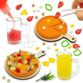 DIY Mini Foods Toy Making Pizza Drink Material Kit Kitchen Pretend Play Food Set for Kids Age 8+ Make Your Food (Pizza Set)