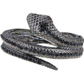 Alilang Womens Gunmetal Tone Black Rhinestones Antique Snake Wrap Bangle Bracelet