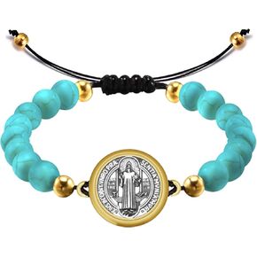 مسبحة الفيروز الحجر الطبيعي سبيكة المسيحية سانت الصليب موصل سوار الكاثوليكية الصليب حبات المسبحة سوار اليدوية الأزواج قابل للتعديل in Kuwait