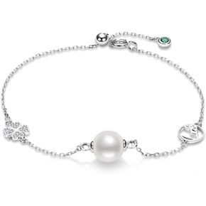 Freshwater Pearl Bracelets for Women 925 Sterling Silver Dainty Pearl Link Bracelet Handmade Jewelry Gifts for Her