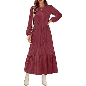 MEROKEETY Women's Fall Long Sleeve Maxi Dresses 2024 Casual Knit Crew Neck Tiered Flowy Pockets Dress