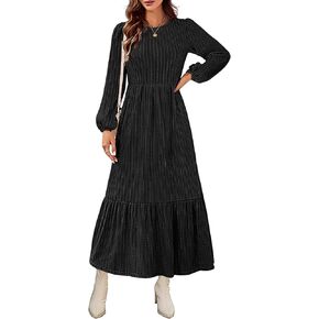 MEROKEETY Women's Fall Long Sleeve Maxi Dresses 2024 Casual Knit Crew Neck Tiered Flowy Pockets Dress