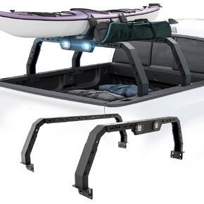 Bed Rack Overland Racks Truck Cargo Carrier with 2 LED Light Bar Compatible for 2005-2023 Toyota Tacoma & 2014-2023 Toyota Tundra & 2020-2024 Jeep Gladiator JT, 500 LBS Ladder Rack Cross Bars