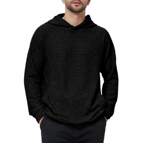 Mens Textured Hooded Sweatshirt Long Sleeve Knit Pullover Hoodie Soft Classic Solid Jumper Sweater With Pockets