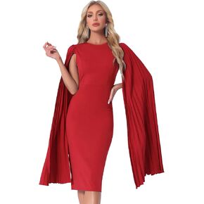 Allegra K Cocktail Evening Dress for Women's Pleated Cloak Long Sleeve Cape Pencil Dress