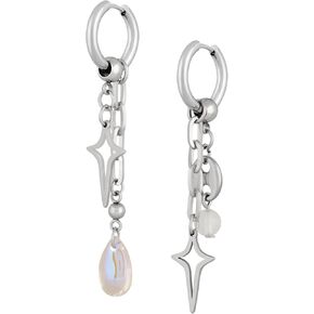 Sacina Silver-tone-tone Teardrop Spike Hoop Earrings, Star Earrings, Grunge Earrings, Emo Earrings, Punk Earrings, Y2k Earrings, Gothic Earrings, Christmas Jewelry Gift for Women