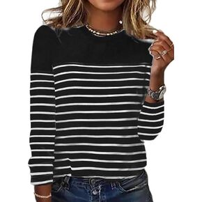 Remidoo Women Boat Neck Striped T-Shirt Short Sleeve / 3/4 Sleeve/Long Sleeve Tees Slim Fit Blouses Tops