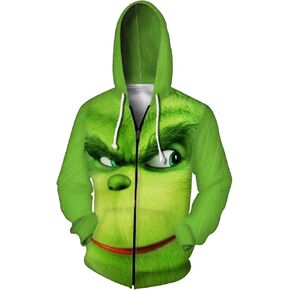 Unisex Christmas Hoodie Zipper Casual Sweatshirt Halloween Design Pullover Hooded