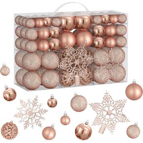 102Pcs Rose Gold Christmas Ornaments,Shatterproof Christmas Ornaments with Reusable Hand-held Gift Package, Christmas Tree Decorations for Xmas Holiday Wedding Party and Home Decor
