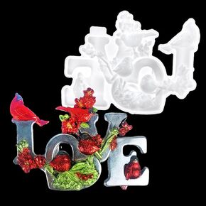 Love Epoxy Resin Mold Cardinal Silicone Mold Bird Resin Casting Mold Letter Home Decor Molds for DIY Wall Hanging Art Craft Desktop Decor